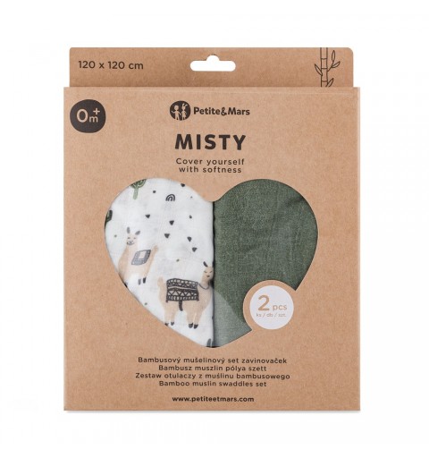 Petite&Mars Misty - 2 otulacze muślin bambusowy 120x120 | Llama Vibes